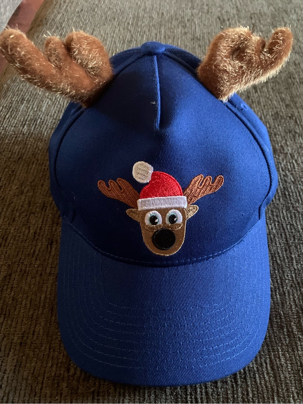 Blue Cap with Plush Reindeer Ears - Holiday Fun